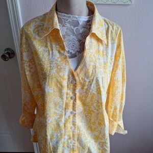 Coldwater Creek Yellow Floral Button-Down Shirt